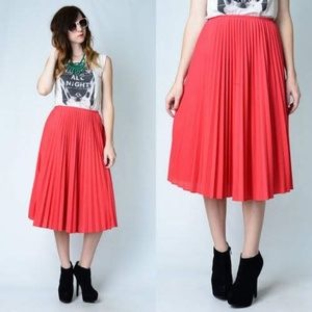 NWT A New Day Accordion Pleated Coral Midi Skirt